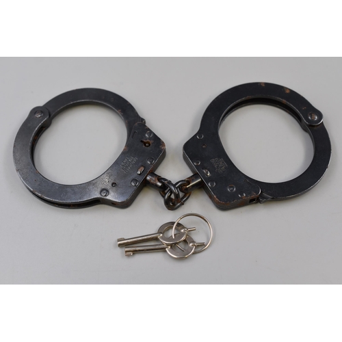 278 - Vintage Hiatts Gun Metal Finish Police Handcuffs