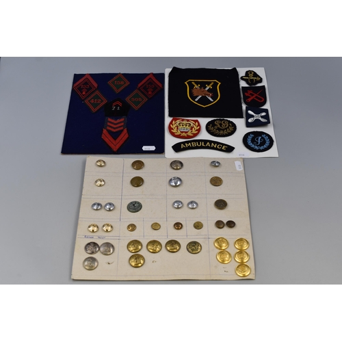 283 - Selection of Military Patches and Buttons (3 Sheets)