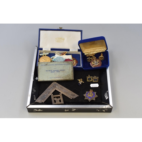 285 - A Selection of Masonic Medals and Accessories To Include Hallmarked Spencer & Co Birmingham Silv... 