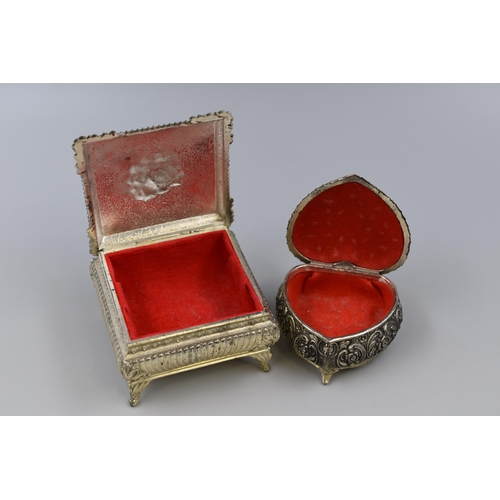 293 - European classical metal jewellery box with rose carved pattern with red felt insert plus a metal he... 