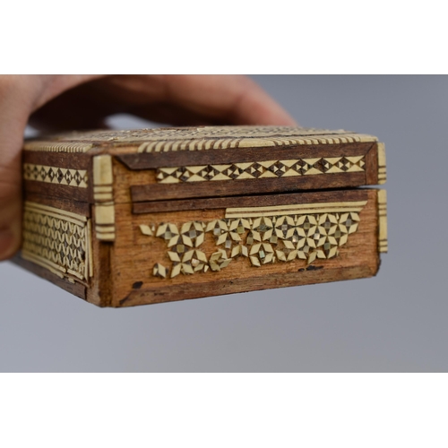 296 - Middle Eastern mosaic wooden box with mother of pearl inlays, circa 1950s (slight damage)