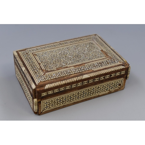 296 - Middle Eastern mosaic wooden box with mother of pearl inlays, circa 1950s (slight damage)