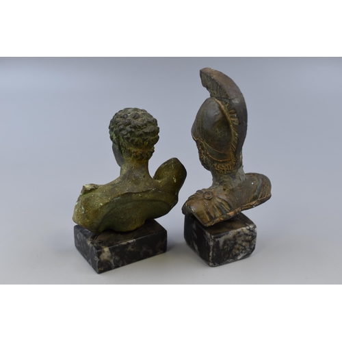 297 - Two Classical Greek Style Busts on Marble Bases To Include Soldier and Ephebe. Tallest Approx 7