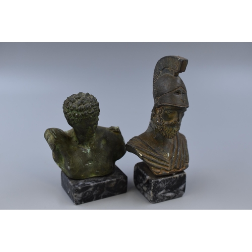 297 - Two Classical Greek Style Busts on Marble Bases To Include Soldier and Ephebe. Tallest Approx 7