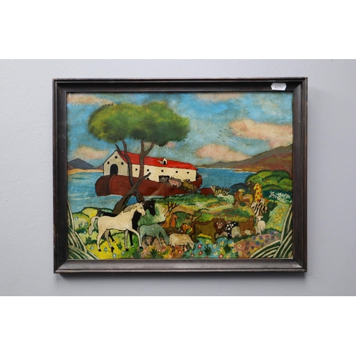 305 - Framed Early Nina Goda Oil on Glass painting Depicting a Noah's Ark Scene 17