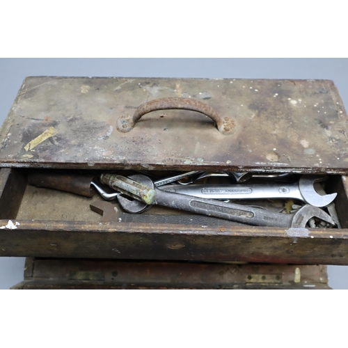 701 - Vintage Hand Made Wooden Tool Box With Internal Drawer complete with Contents to include Small Axe, ... 