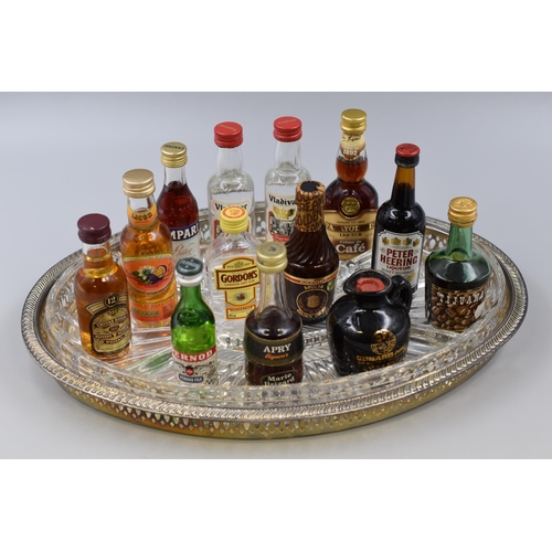 316 - Mid Century Nibbles Tray With A Selection of 13 Miniature Alcohols .