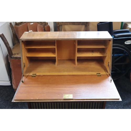 610 - Vintage Solid Teak Integrated Writing Bureau/ Book Display case Unit with Top and Bottom Sliding Gla... 