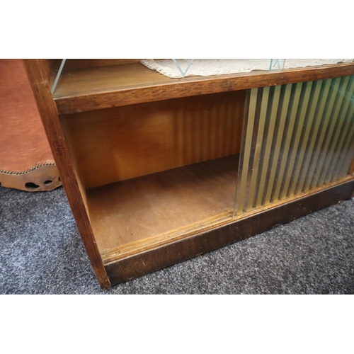 610 - Vintage Solid Teak Integrated Writing Bureau/ Book Display case Unit with Top and Bottom Sliding Gla... 