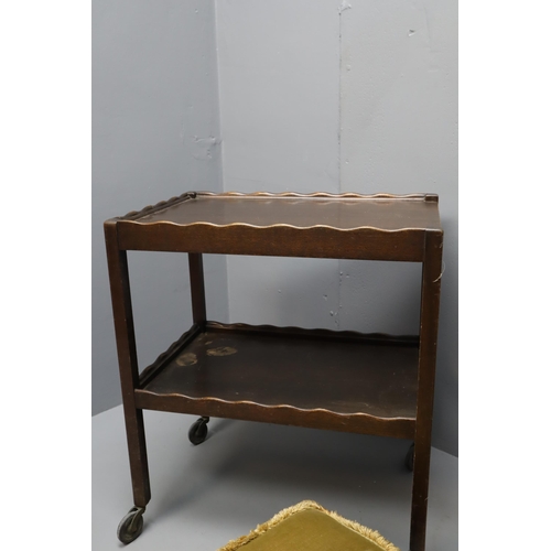 620 - Three Items of Furniture To Include Plant Stand, Foot Stool and Two Tier Serving Trolley. Serving Tr... 