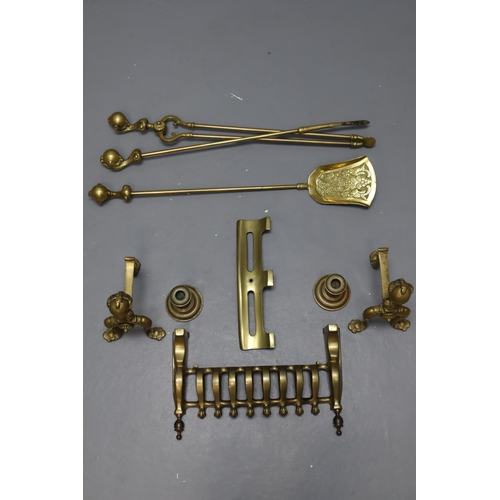 808 - A Brass Fireplace Set To Include Fire Front, Candlesticks, Bellows, And More