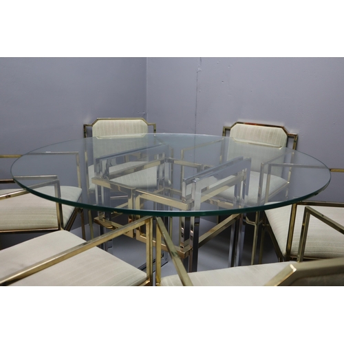 622A - Mid Century Italian Chrome and Glass Dining Table With all 6 Carvers.