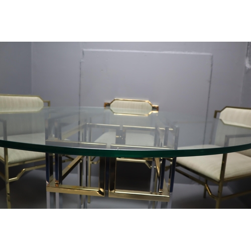 622A - Mid Century Italian Chrome and Glass Dining Table With all 6 Carvers.