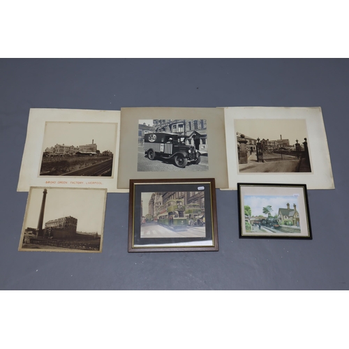 800 - Selection of prints from Liverpool and other also two Framed prints depicting Train and Tram