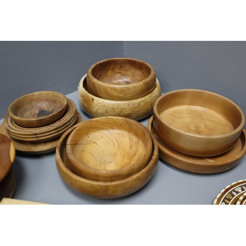 861 - Large Selection of Wooden Hand-Carved Bowls, Coasters and More