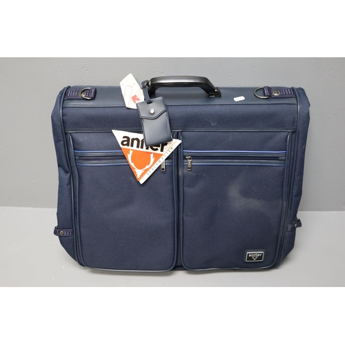 755 - Blue Antler holdall/cloths carrier new with tags, blue Antler suitcase new with tags, lock and keys ... 