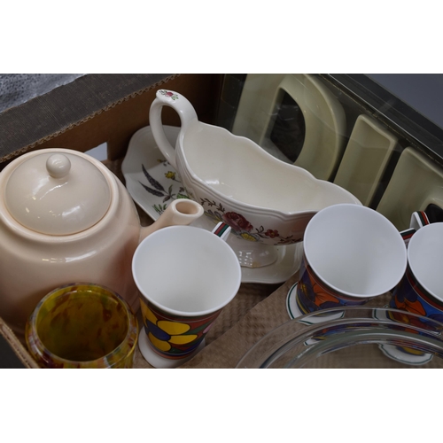 850 - Mixed Selection including Dip Tray, Teapot, Copeland Spode Gravy Boat, Elizabethan Cups, Glass Mixin... 