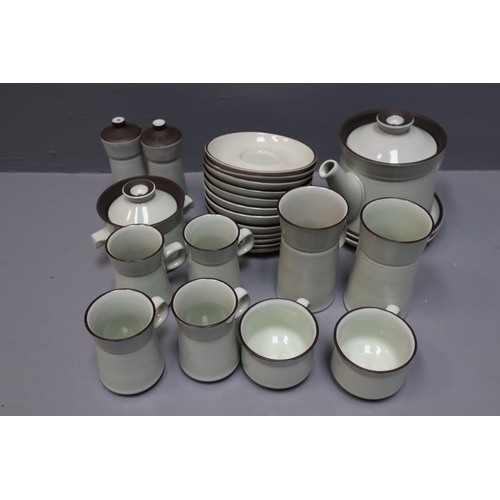 870 - Twenty Six Pieces of 1970's Denby Summit. Includes Teapot, Salt and Pepper Shakers, Sugar Bowl. Cups... 