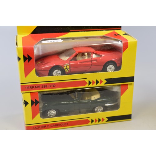 556 - Four Shell classic sportscar collection models. BMW Z1, Ferrari 288 GTO, Porsche 911 SC, Jaguar E Ca... 