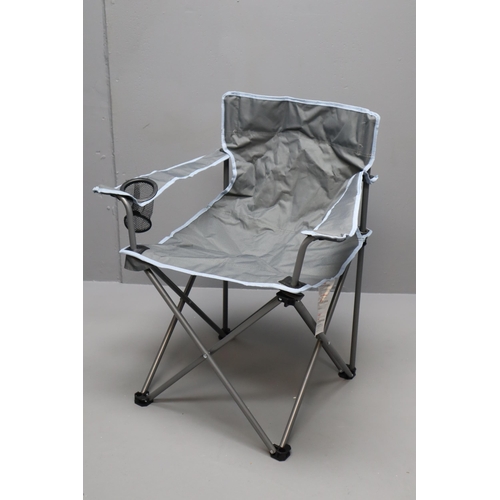 768 - A Pair of Grey and Blue Camping Chairs, With Two Active Era Sleeping Bags