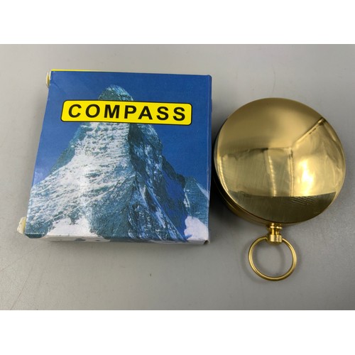 72 - Compass in Brass Coloured Cased Complete with Presentation Box 