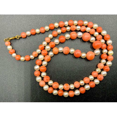 A Vintage 9ct Gold Clasped Pearl and Red Coral Beaded Necklace, Approx 18" Long