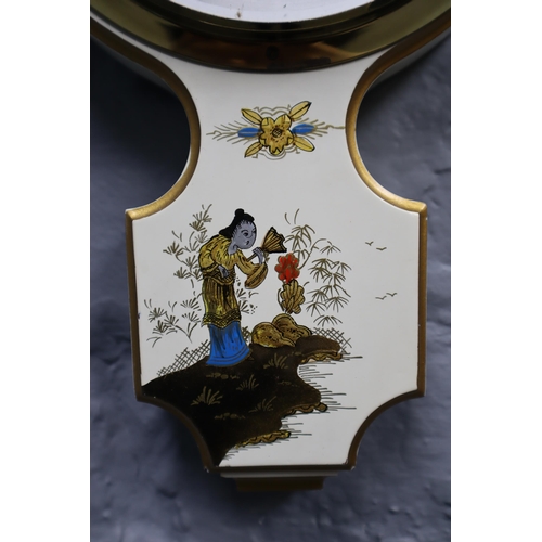 317 - Oriental Design Banjo Barometer / Thermometer. British Thermometer, German Barometer and Oriental Pa... 