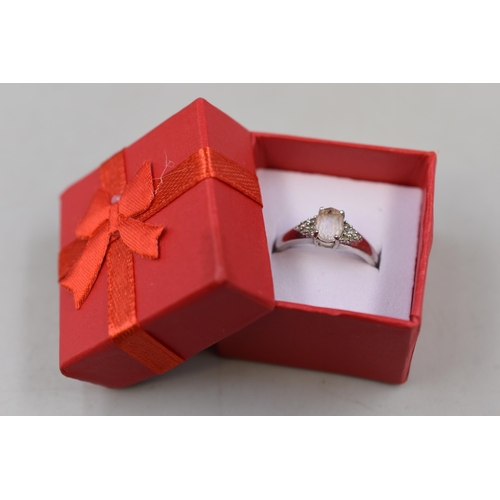 46 - Sterling Silver Clear Stoned ring (Size N) Comes in box