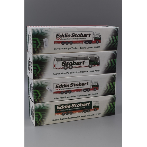 450 - Four Boxed Eddie Stobart Die Cast Models (1:76). Includes Scania Topline Curtainside (H123), Scania ... 