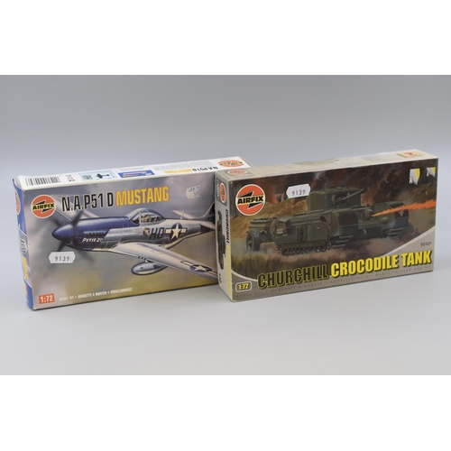 455 - Two Boxed Airfix Models To Include N.A.P51 D Mustang, and Churchill Crocodile Tank (Unchecked As Sea... 