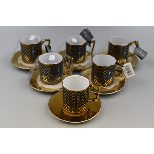 Six Fox & Ivy Art Deco Style Grey and Gold Espresso Cups