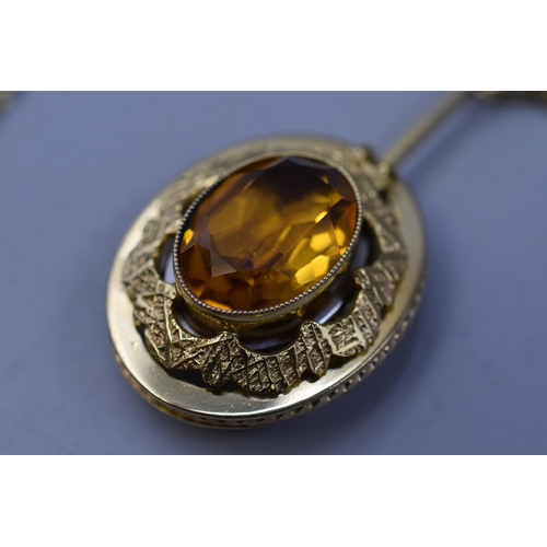 85 - Gold Plated Dual (Watch / Citrine Stoned) Pendant Necklace with Presentation Box