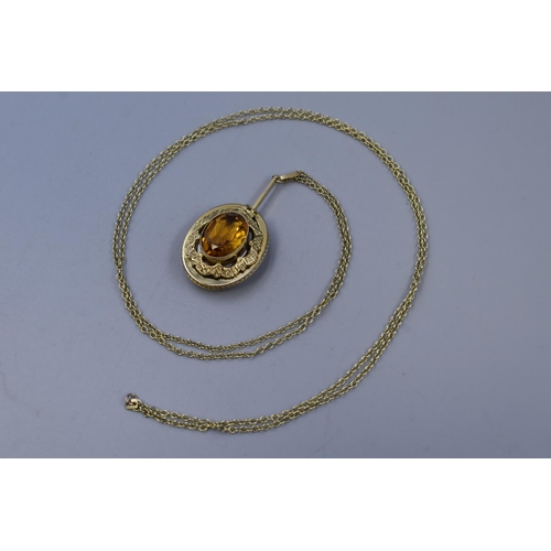 Gold Plated Dual (Watch / Citrine Stoned) Pendant Necklace with Presentation Box