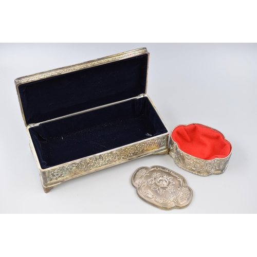 96 - Three Jewellery Boxes To Include Two Silver Plated and One ceramic complete with Unchecked Contents