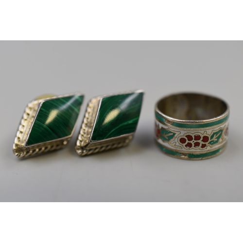 97 - A Selection of 925. Silver Jewellery To Include Pair of Malachite Stoned Earrings, Pair of Turquoise... 