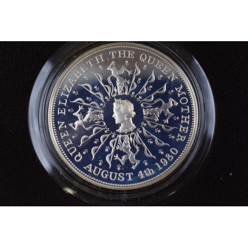 135 - Royal Mint Elizabeth II Sterling Silver Queen Mother 1980 Crown Complete with Case and Certificate