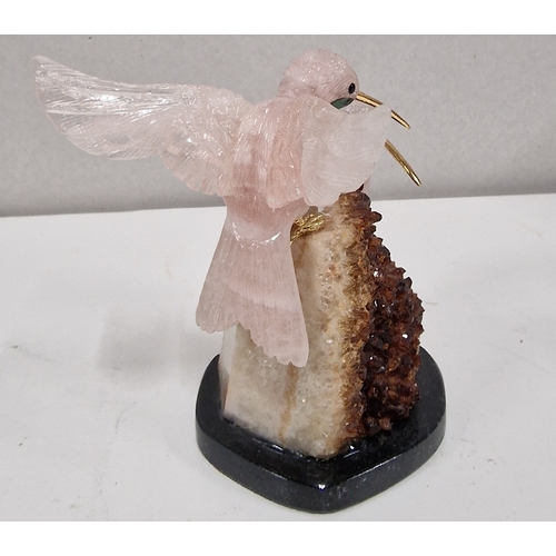 179 - Stunning Rose Quartz and Flourine Crystal Humming Birds.