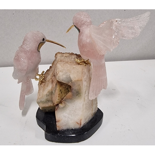 179 - Stunning Rose Quartz and Flourine Crystal Humming Birds.