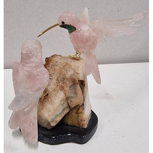 179 - Stunning Rose Quartz and Flourine Crystal Humming Birds.