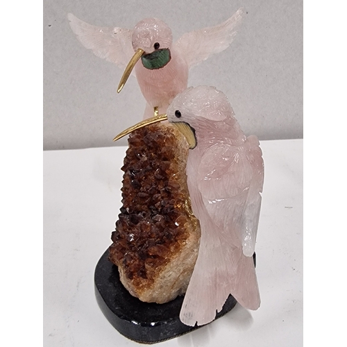 179 - Stunning Rose Quartz and Flourine Crystal Humming Birds.