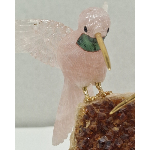 179 - Stunning Rose Quartz and Flourine Crystal Humming Birds.