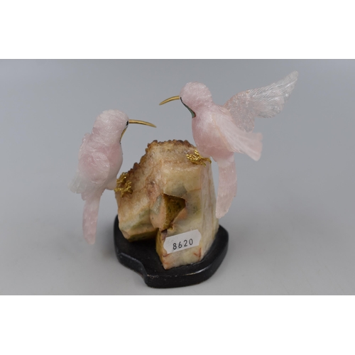 179 - Stunning Rose Quartz and Flourine Crystal Humming Birds.