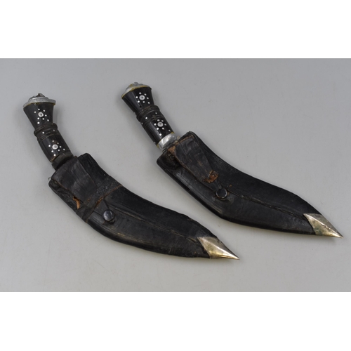 A Pair of Antique Kukri Knives In Leather Sheaths (Only Large Knife, No Smaller Ones)