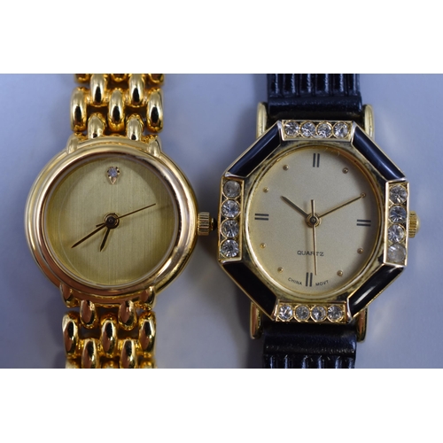 214 - Two Brand New Ladies Elegant Quartz Watches with Black Velvet Storage pouch