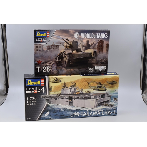 444 - Two New Revell Scale Models (T-26 Tank & USS Tarawa Assault Ship)