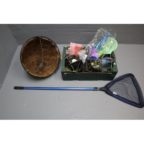 837 - A Selection of Gardening and Fishing Items To Include Landing Net, Hanging Basket, Fishing Scales, G... 