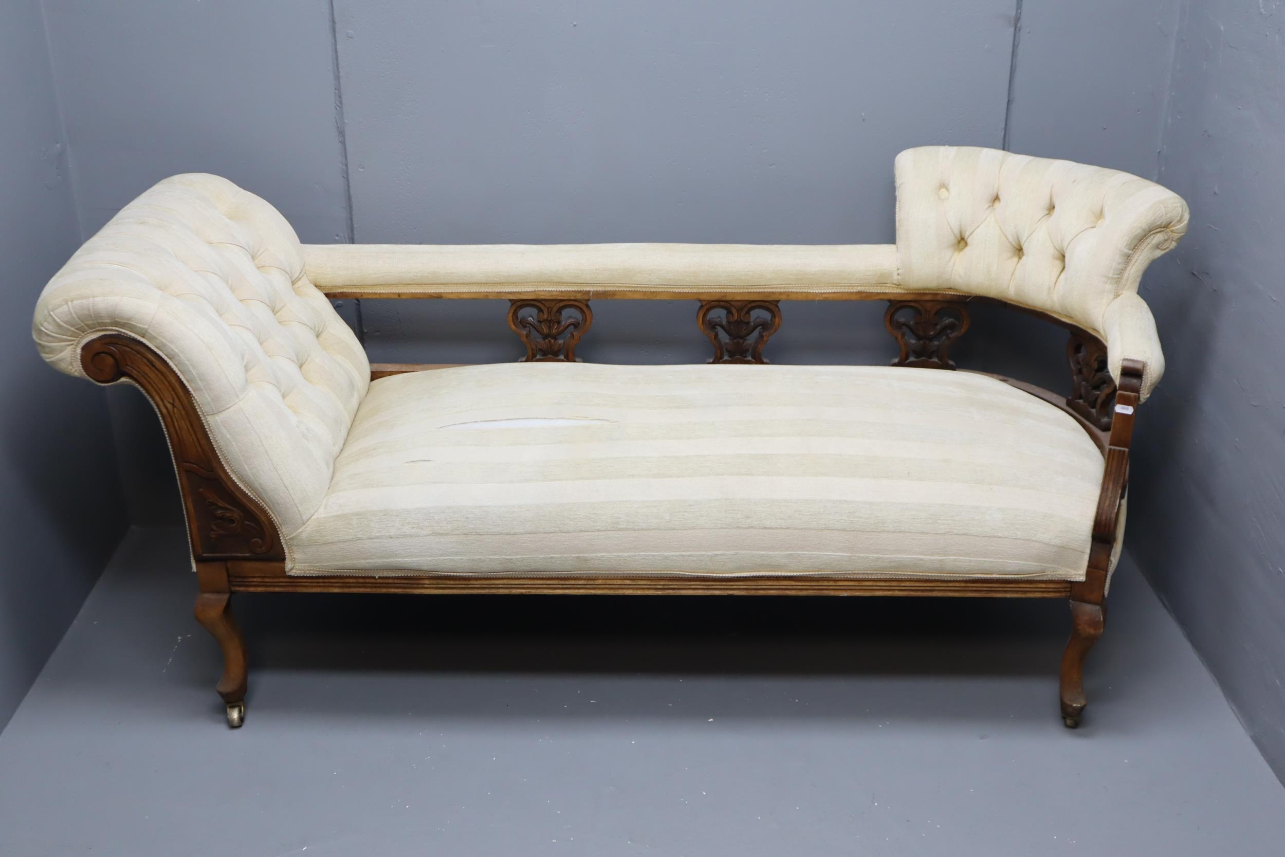 A Victorian walnut chaise lounge, in the Louis XV Revival taste, c.1890