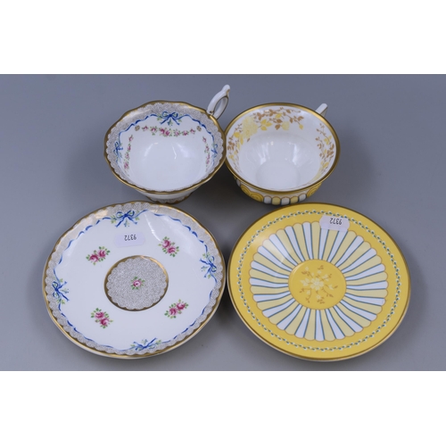 280 - Two Wedgwood Cup and Saucer Sets includes Yellow Ribbon, and Ribbon and Roses