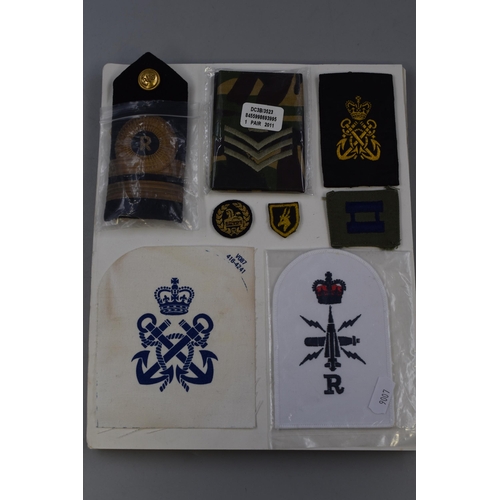 250 - Selection of Military Patches and Buttons on 7 Sheets