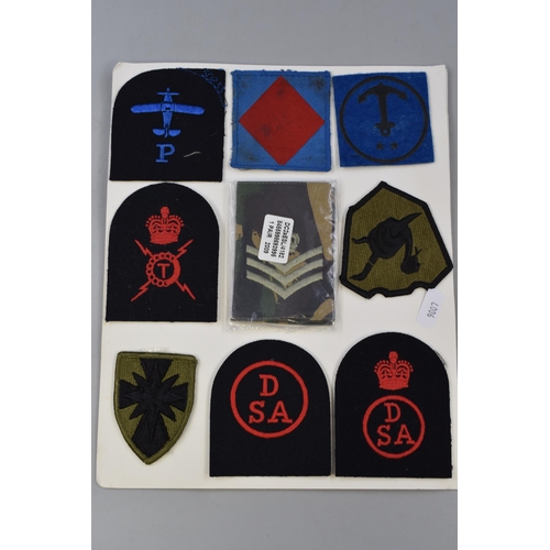 250 - Selection of Military Patches and Buttons on 7 Sheets